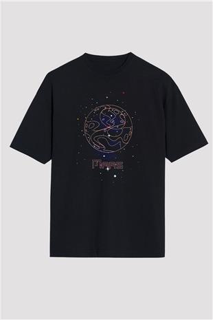Mars Çizim Baskılı Unisex Oversize Tişört - Tshirt