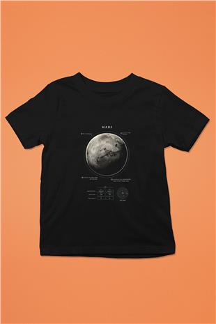 Mars Fiziksel Özellikleri Baskılı Unisex Siyah Çocuk Tişörtü - Tshirt