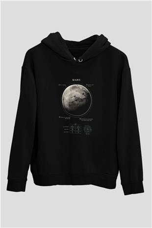 Mars Fiziksel Özellikleri Baskılı Unisex Siyah Kapüşonlu Sweatshirt