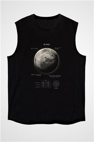 Mars Fiziksel Özellikleri Baskılı Unisex Kolsuz Siyah Tişört - Tshirt