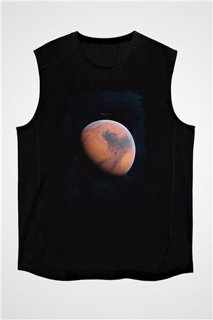 Mars Fotoğraf Baskılı Unisex Kolsuz Siyah Tişört - Tshirt