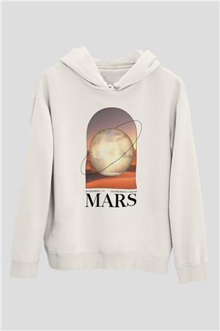 Mars Gezegeni Baskılı Unisex Ekru Hoodie
