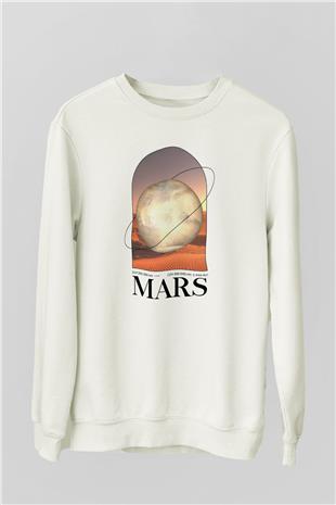 Mars Gezegeni Baskılı Unisex Ekru Sweatshirt
