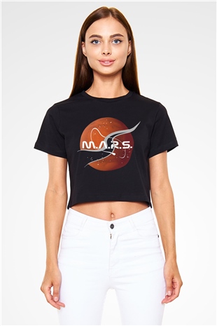 Mars Siyah Crop Top Tişört