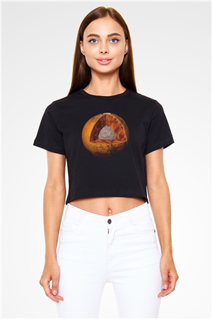 Mars Siyah  Crop Top Tişört
