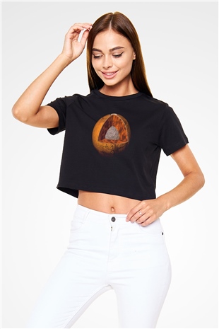 Mars Siyah  Crop Top Tişört