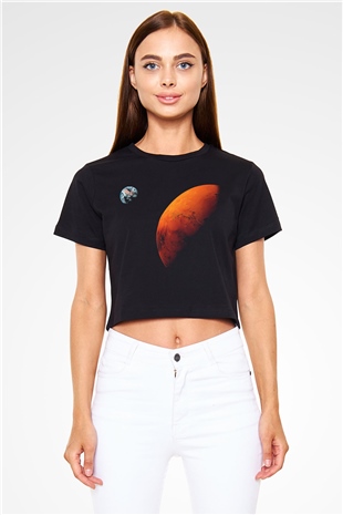 Mars Siyah Crop Top Tişört