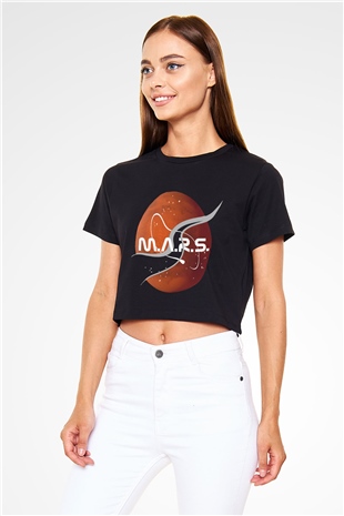 Mars Siyah Crop Top Tişört