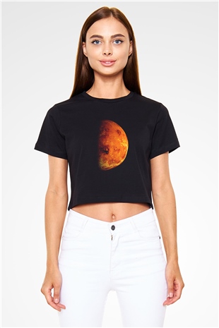 Mars Siyah Crop Top Tişört