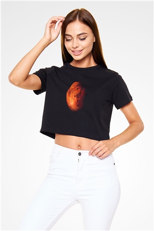 Mars Siyah Crop Top Tişört