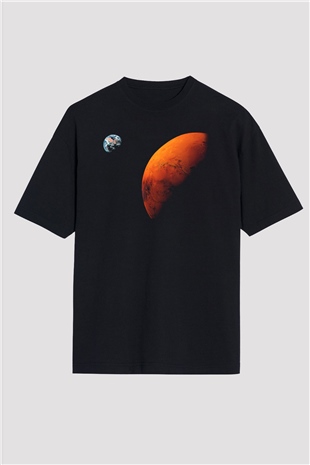 Mars Siyah Unisex Oversize Tişört T-Shirt