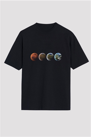 Mars Siyah Unisex Oversize Tişört T-Shirt