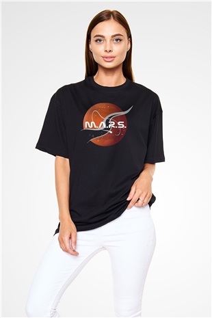 Mars Siyah Unisex Oversize Tişört T-Shirt