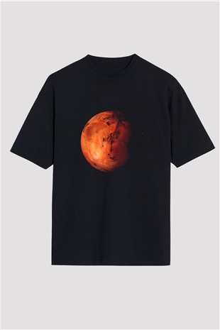 Mars Siyah Unisex Oversize Tişört T-Shirt