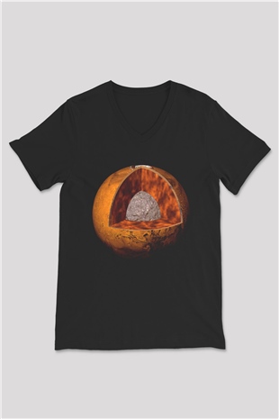 Mars Siyah Unisex V Yaka Tişört