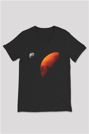 Mars Siyah Unisex V Yaka Tişört T-Shirt