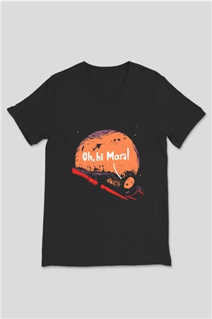 Mars Siyah Unisex V Yaka Tişört T-Shirt