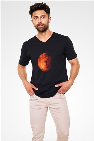Mars Siyah Unisex V Yaka Tişört T-Shirt