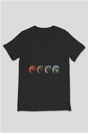 Mars Siyah Unisex V Yaka Tişört T-Shirt