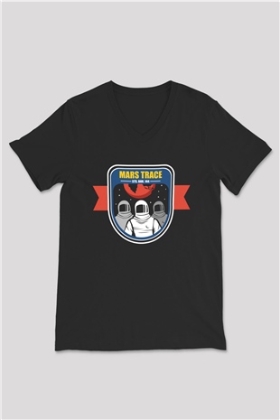Mars Siyah Unisex V Yaka Tişört T-Shirt