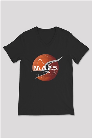 Mars Siyah Unisex V Yaka Tişört T-Shirt