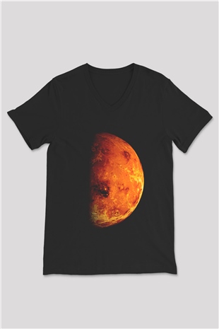 Mars Siyah Unisex V Yaka Tişört T-Shirt