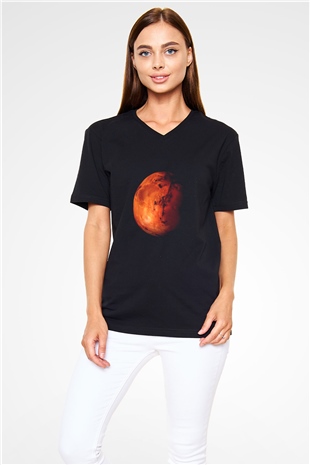 Mars Siyah Unisex V Yaka Tişört T-Shirt