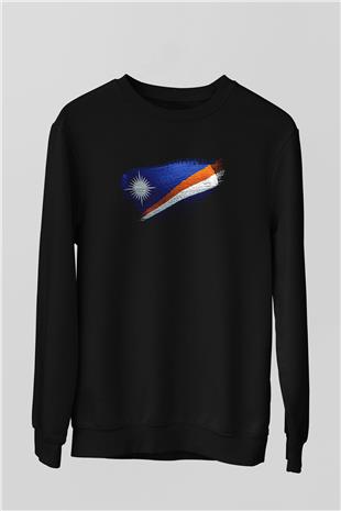 Marshall Adaları - Marshall İslands Bayrağı Baskılı Unisex Siyah Sweatshirt