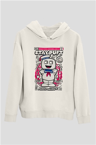 Marshmallow Baskılı Unisex Beyaz Hoodie