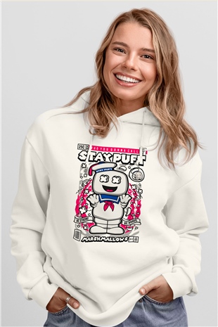 Marshmallow Baskılı Unisex Beyaz Hoodie