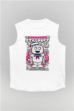 Marshmallow Baskılı Unisex Beyaz Kolsuz Tişört