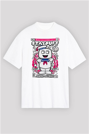 Marshmallow Baskılı Unisex Beyaz Oversize Tişört
