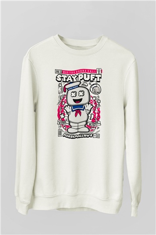 Marshmallow Baskılı Unisex Beyaz Sweatshirt