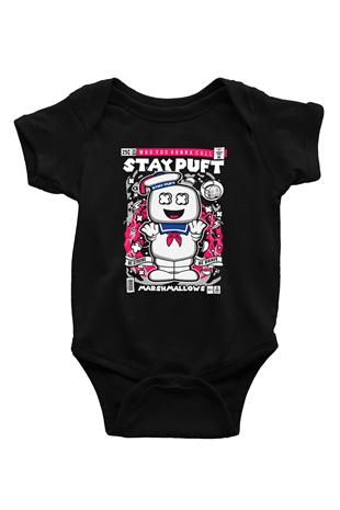 Marshmallow Baskılı Unisex Siyah Bebek Body - Zıbın