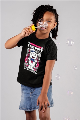 Marshmallow Baskılı Unisex Siyah Çocuk Tişört