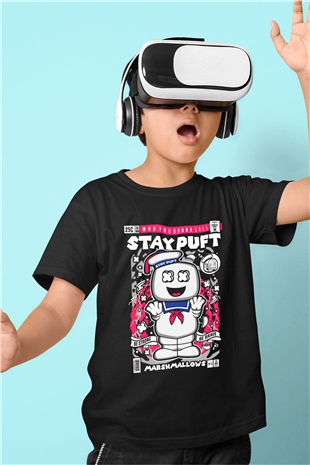 Marshmallow Baskılı Unisex Siyah Çocuk Tişört