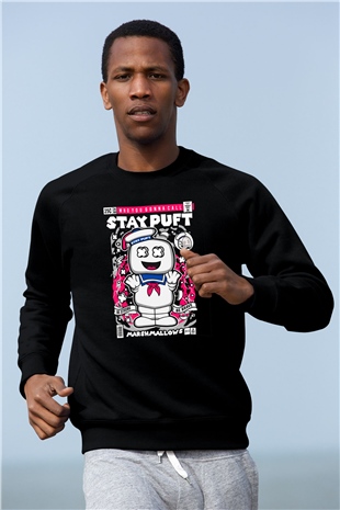 Marshmallow Baskılı Unisex Siyah Sweatshirt