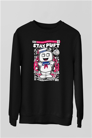 Marshmallow Baskılı Unisex Siyah Sweatshirt