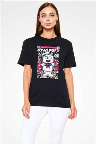Marshmallow Baskılı Unisex Siyah Tişört