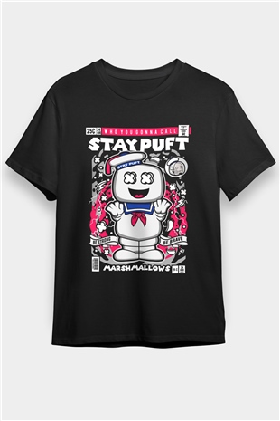 Marshmallow Baskılı Unisex Siyah Tişört