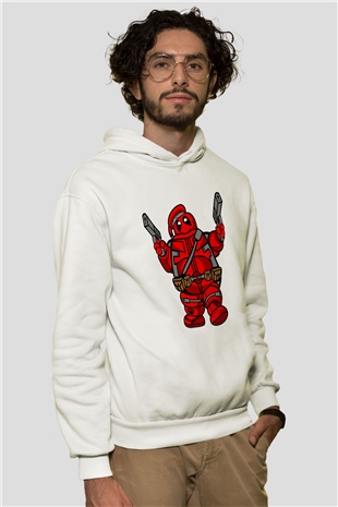 Marshmallow Merc Baskılı Beyaz Unisex Hoodie