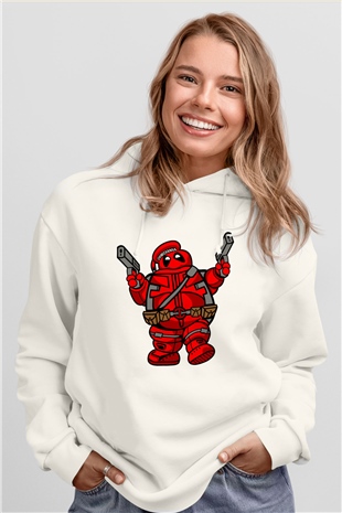 Marshmallow Merc Baskılı Beyaz Unisex Hoodie