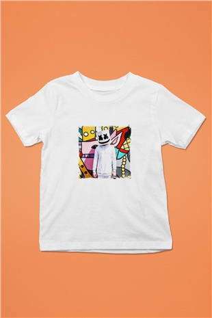 Marshmello Baskılı Beyaz Çocuk Tişört