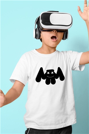 Marshmello Baskılı Beyaz Unisex Çocuk Tişört