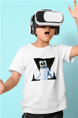 Marshmello Baskılı Beyaz Unisex Çocuk Tişört