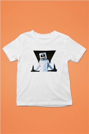 Marshmello Baskılı Beyaz Unisex Çocuk Tişört