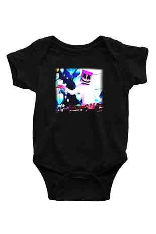 Marshmello Baskılı Siyah Bebek Body - Zıbın
