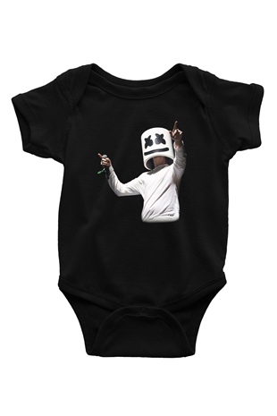 Marshmello Baskılı Siyah Bebek Body - Zıbın