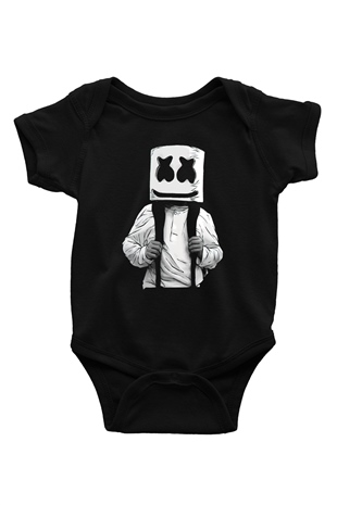 Marshmello Baskılı Siyah Bebek Body - Zıbın