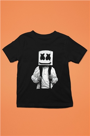 Marshmello Baskılı Siyah Unisex Çocuk Tişört